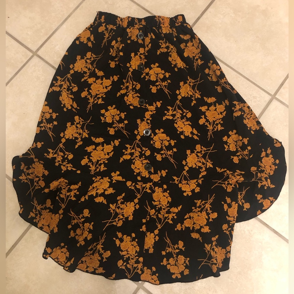 Orange and Black Floral Elastic Skirt